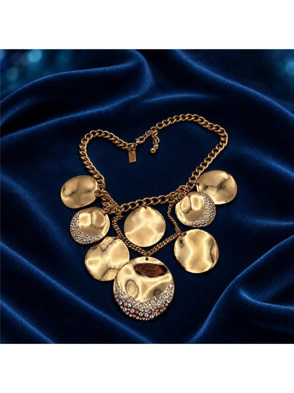 Off Park Collection Gold Tone Clear Crystal Disc Layered Bib Necklace 20.5in